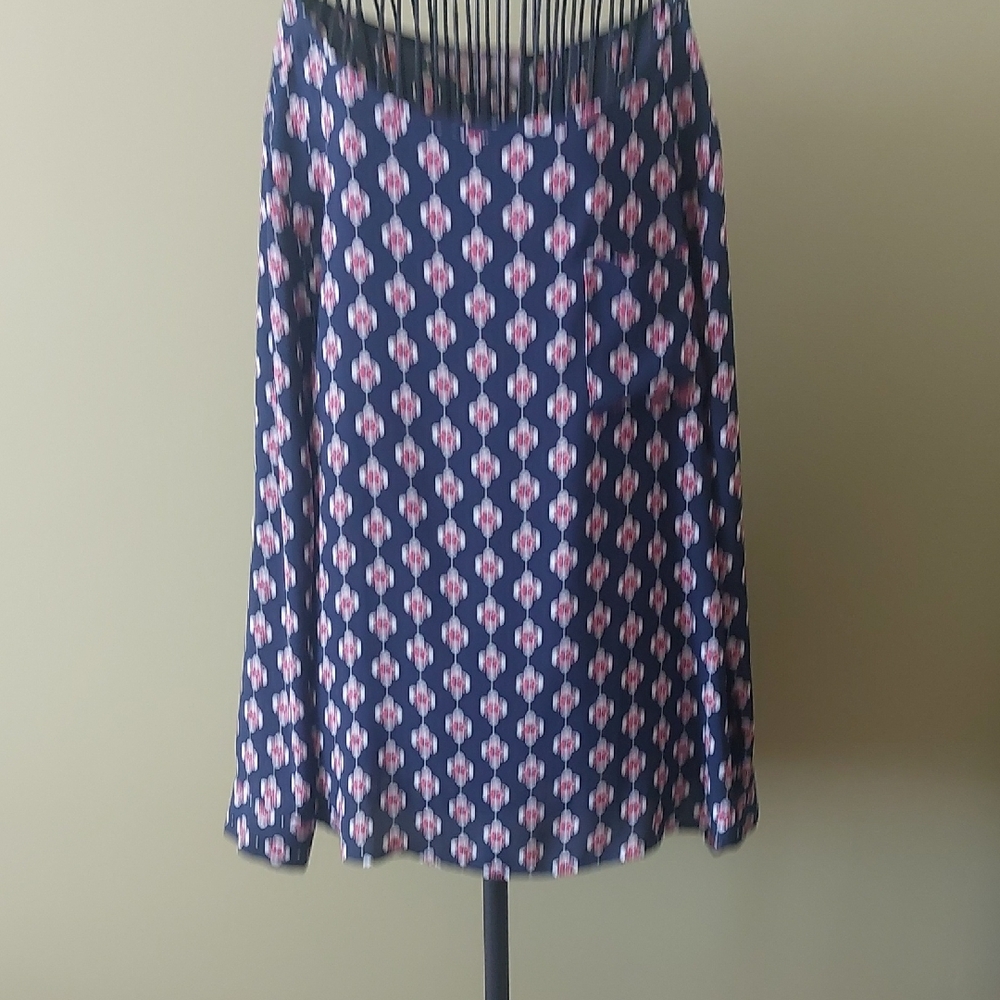 LOFT Navy and Pink Floral A-Line Skirt